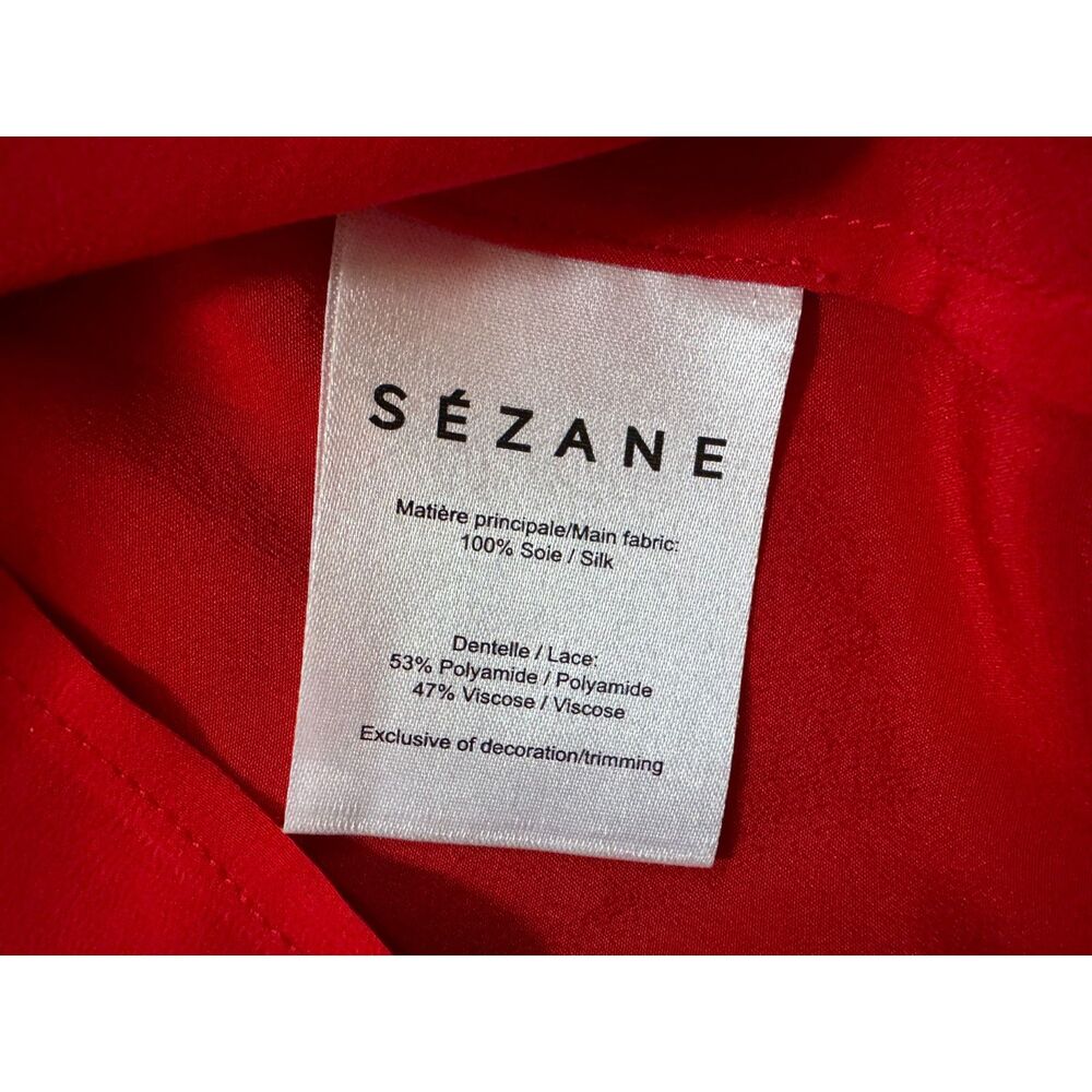Sezane Adeline Silk Lace Bright Holiday Red Open Back Blouse 36 / 4 / S - Picture 7 of 7